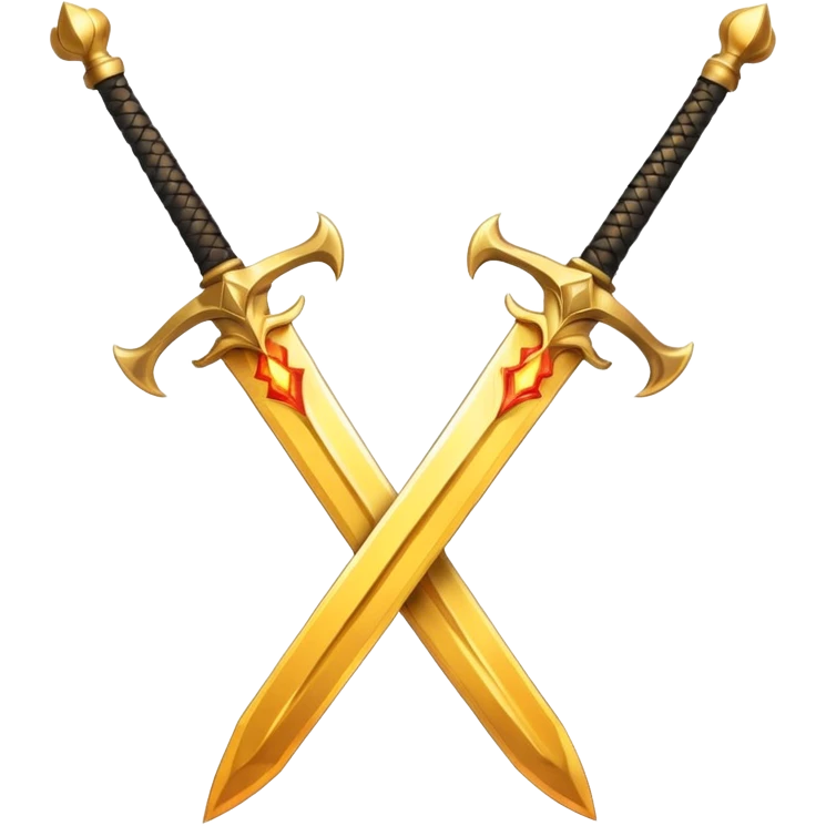 Two powerful on fire fully golden fiery royal crossed swords emoji