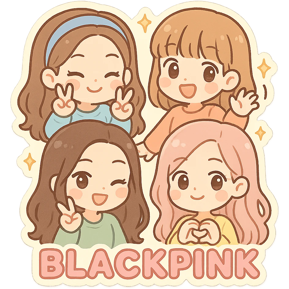 Blackpink members as chibi characters, cute, playful, pastel colors emoji