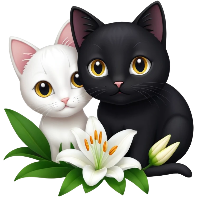 A cute  little  black cat and lily emoji