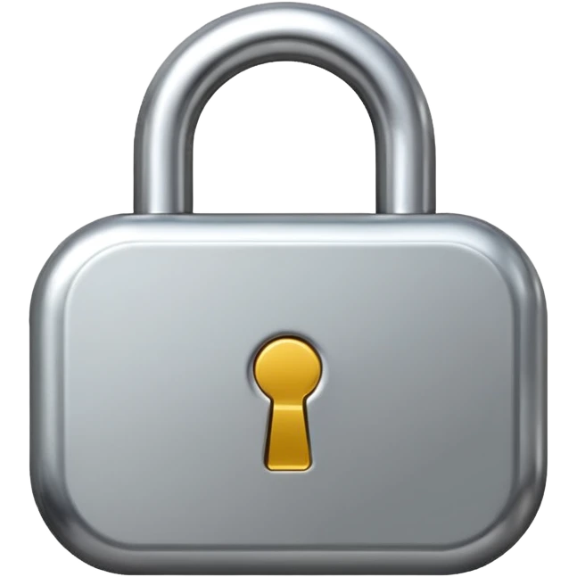 Chrome silver lock emoji, iOS emoji style, smooth metallic surface, rounded edges, reflective highlights, minimalistic emoji