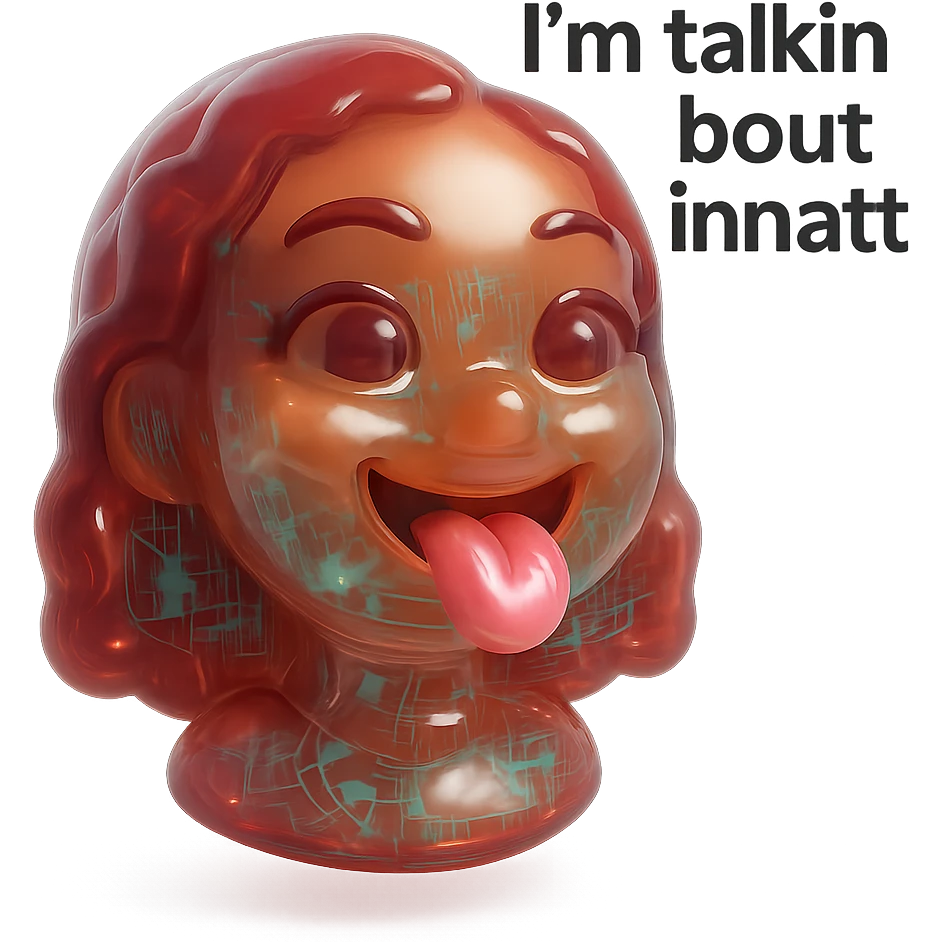smiling with tongue sticking out
add the words  I’m talking bout innatt  emoji