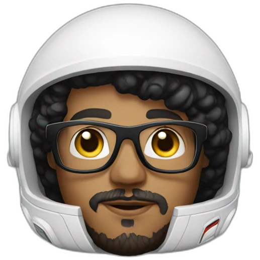 Light skin Man with black short curly hear and beard and black glasses wearing a white astronaut suit and helmet emoji