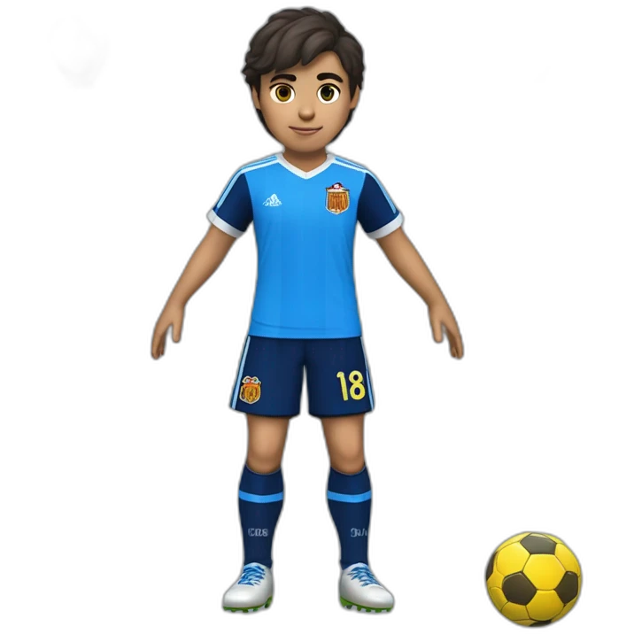 Futbolista español de 16 con camiseta azul marina y una franja azul clara en los hombros. Con el número 8 en la camiseta. Un solo 8 y que ponga PLAZA emoji