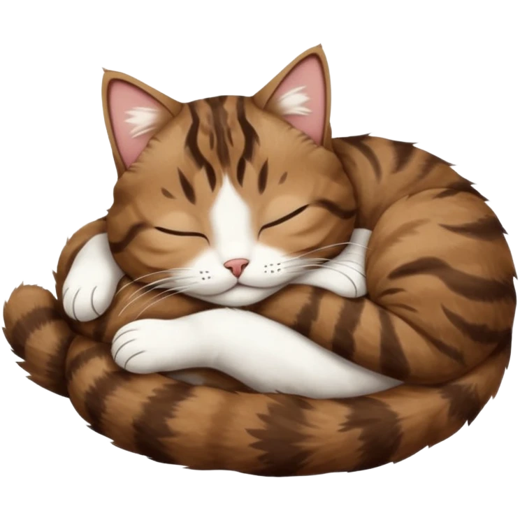 dark brown tabby and white cat in crossaint position upside down with eyes closed emoji