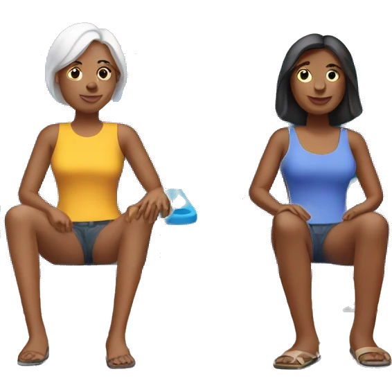 2 women sitting on plastic lawn chairs emoji