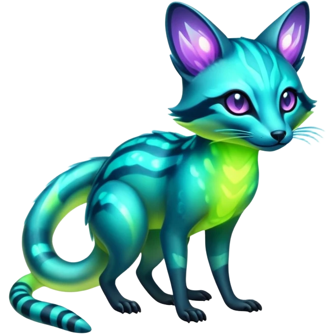 Exotic futuristic bioluminescent translucent transparent lush warm-colored neon-glowing iridescent Fakémon-Fionbri-Vernid-Genet-creature emoji