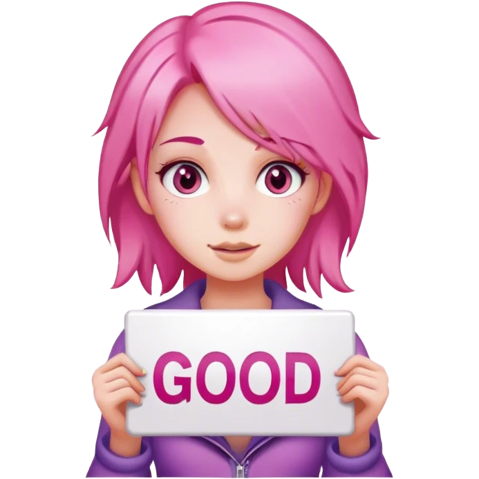 girl with pink hair sign saying 'Good Game' emoji