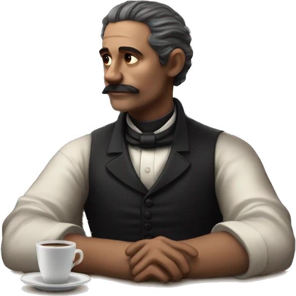 Victorian man sit in the cafe and thinking about his life emoji