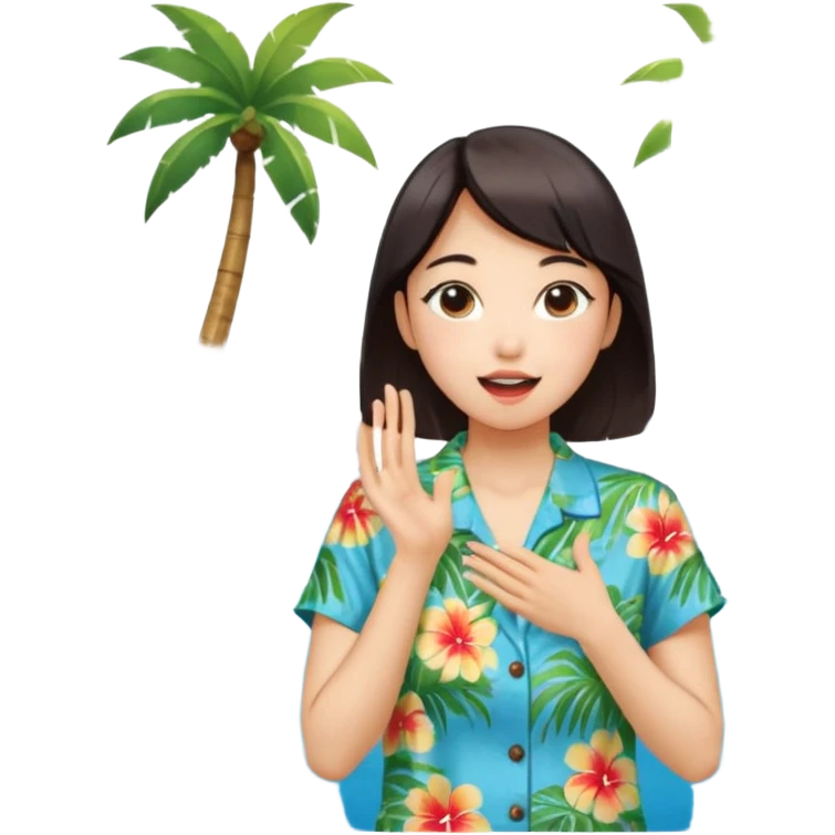 들뜬 표정의 20대 한국 여자, 여름 옷차림, 두 손으로 입을 감싸 “괌 가자~” 외치는 포즈. 민트색 배경, 밝고 유쾌한 광고 포스터 느낌,

옷이 더 하와이안 셔츠였음 좋겠어

멀리 있는 사람을 부르는 것처럼 

배경이 바다였음 좋겠어 약간 야자수랑 돌핀도 있고

멀~리 있는 사람을 부르는 손! emoji