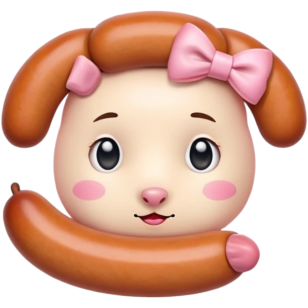 a sausage with face, a little pink bow on the head emoji
