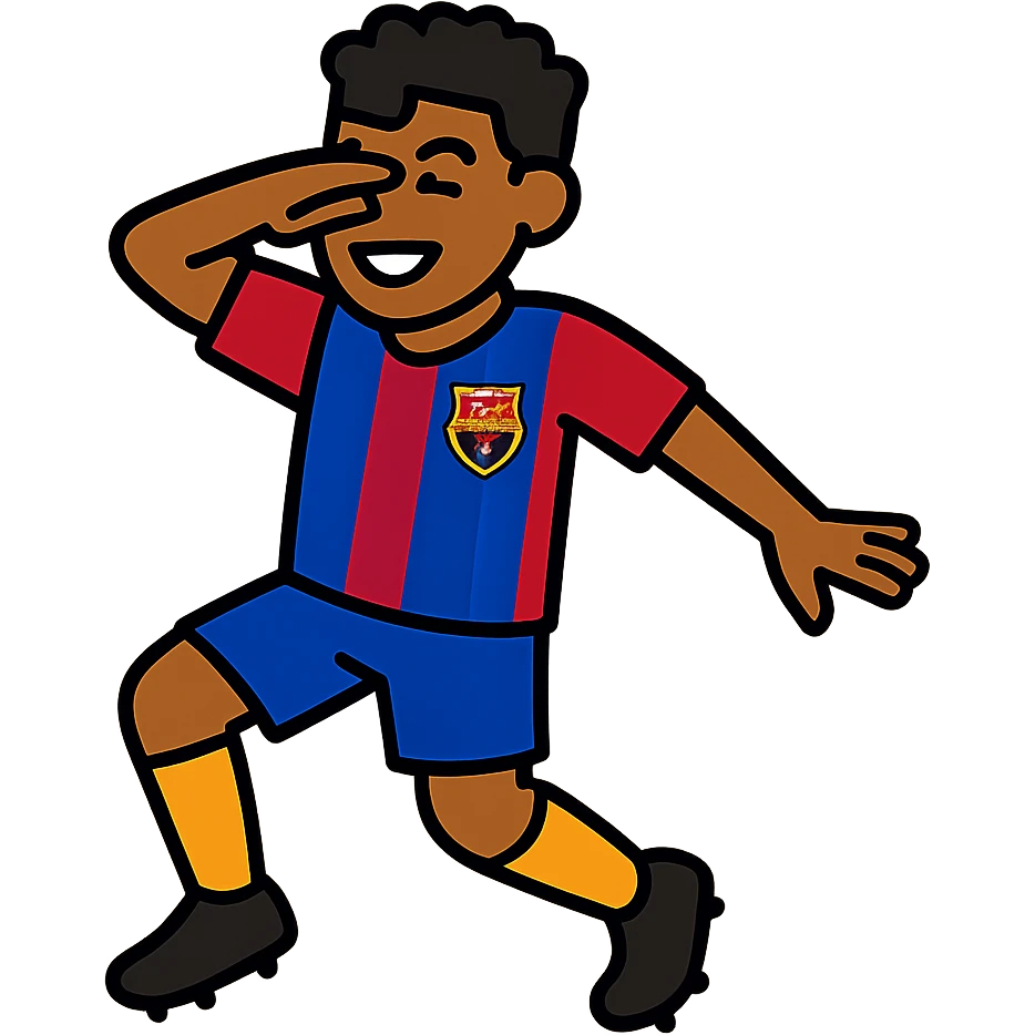 Young football player Lamine Yamal from FC Barcelona dancing in celebration emoji
