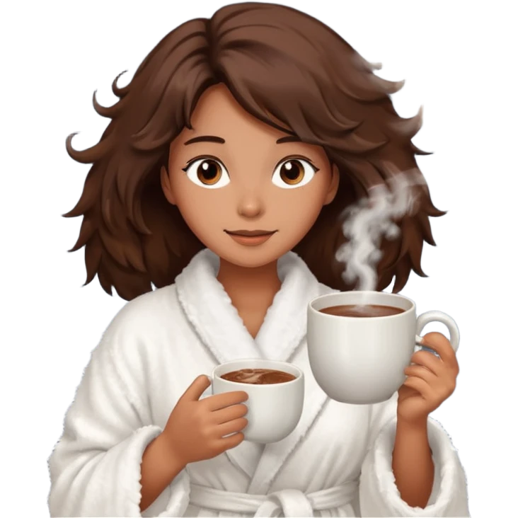 {
      "type": "human",
      "look": "fluffy robe woman, messy hair, holding cup of cocoa",
      "description": "a woman in a fluffy robe with messy hair, holding a cup of cocoa"
    } emoji