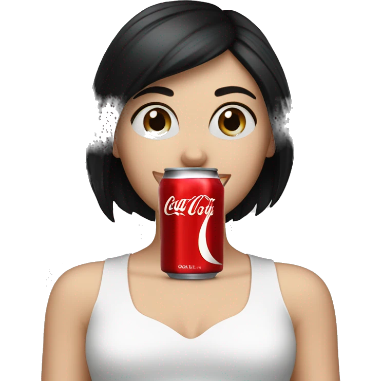 White girl, black hair, drinking Coke zero emoji