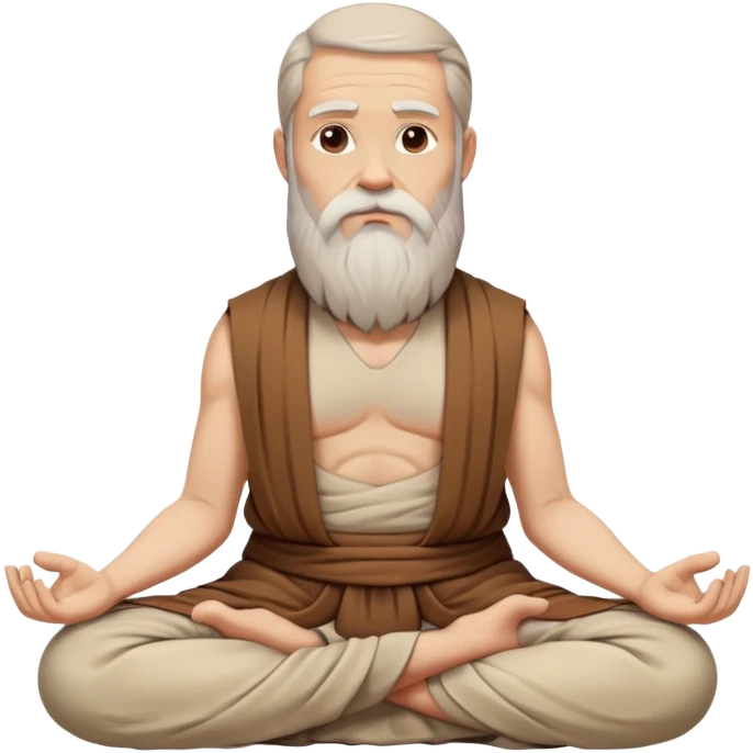 philosopher with long beard and wise expression, sitting cross-legged in meditation pose, ancient scholarly appearance, beige and brown tones only emoji