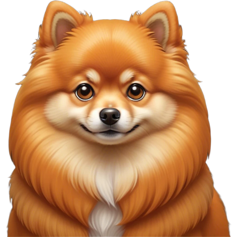 Cinematic Noble Orange Pomeranian Portrait Emoji, Poised and regal, with a compact, fluffy build and a meticulously groomed vibrant orange coat, deep-set soulful brown eyes, Simplified yet sharp and sophisticated features, highly detailed, glowing with a soft, dignified glow, high shine, intelligent and spirited, stylized with an air of elegance, focused and attentive, soft glowing outline, capturing the essence of a watchful and confident companion, so majestic it feels as though it could prance out of the screen with effortless authority! emoji
