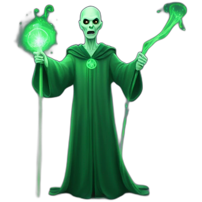Voldemort full height with magic stick casting spell green lighting effect emoji