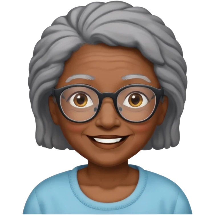 emoji of a black grandma women with black and gray hair with glasses and brown eyebrows emoji
