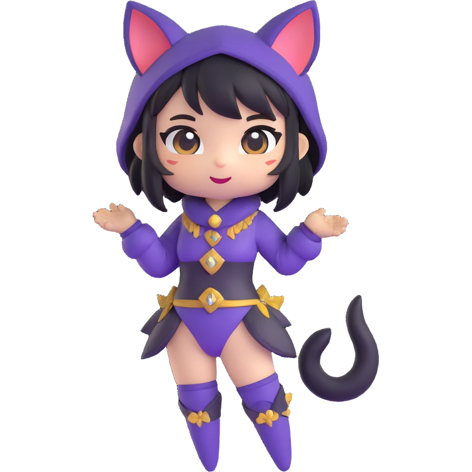 chibi catgirl with fantasy outfit, playful expression emoji