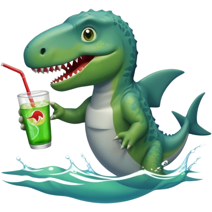 Dinosaur swimming with shark drinking soda emoji
