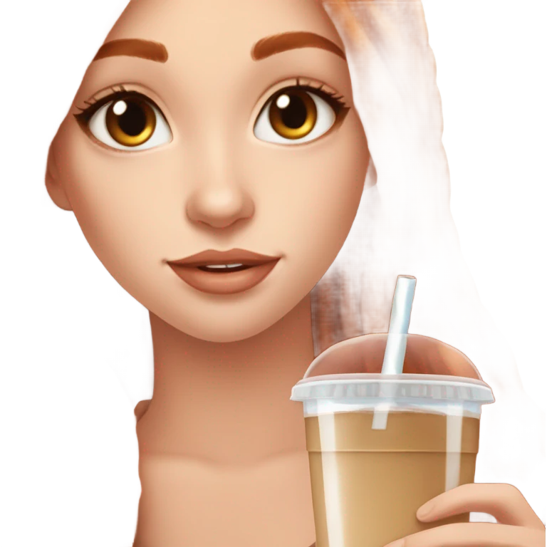 Beautiful fair skin long orange red hair girl brown eyes fair skin girly beautiful drinking straw iced ice coffee clean white beautiful emoji