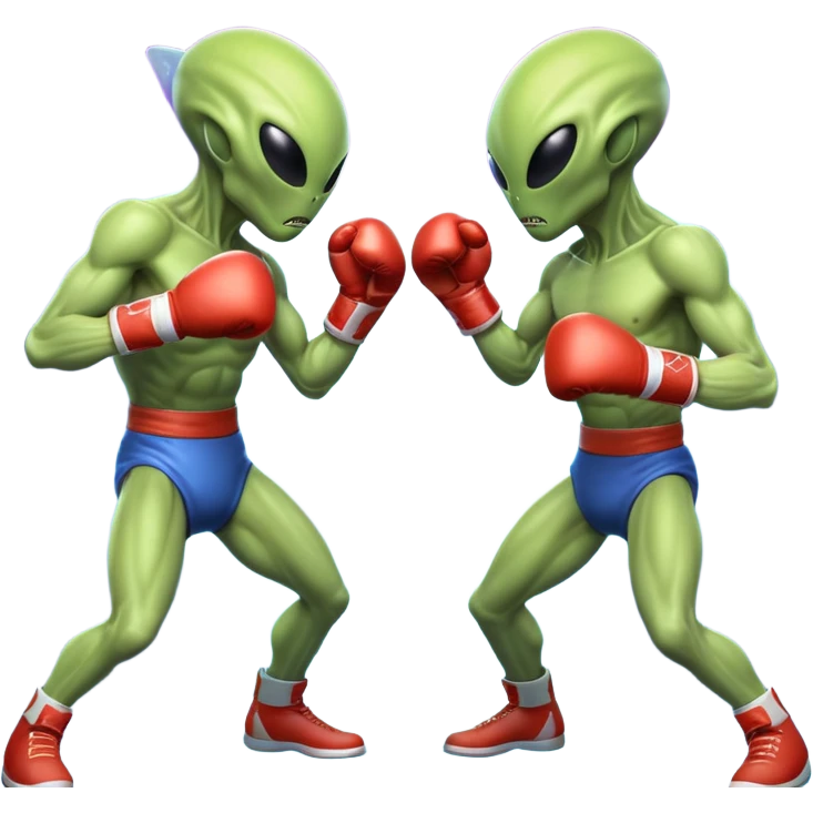 two alien fighters boxing, mid-punch action, motion blur effect, glowing energy impact, dramatic lighting, 3D cartoon, mobile game icon style, clean background, no text, no watermark
 emoji