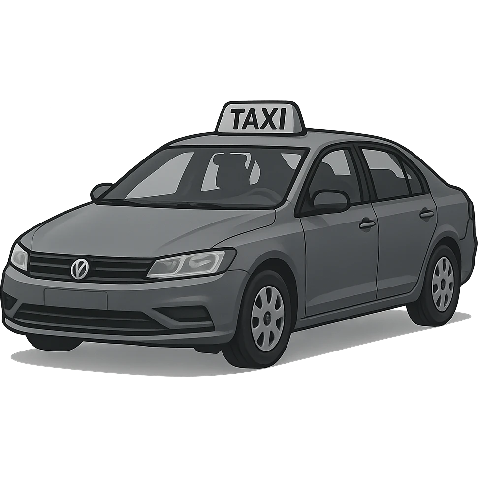 A gray or blue taxi car with roof-mounted 'TAXI' sign, no yellow color on vehicle or sign emoji