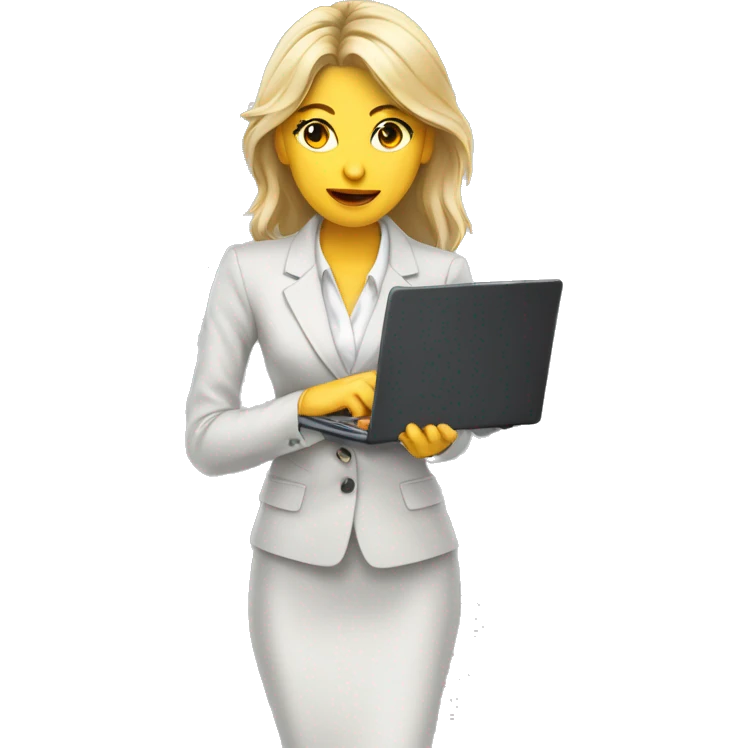 Beautiful White Woman with Laptop busy with coding for Office Work, nice hair, suit  emoji