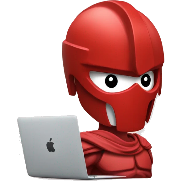 spartan in red with macbook emoji