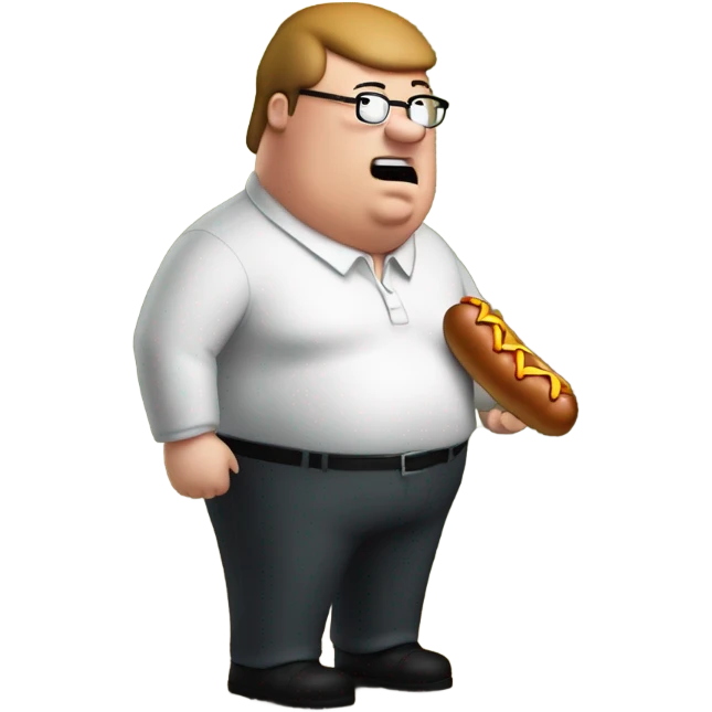 Peter griffin in the woods with a hotdog emoji