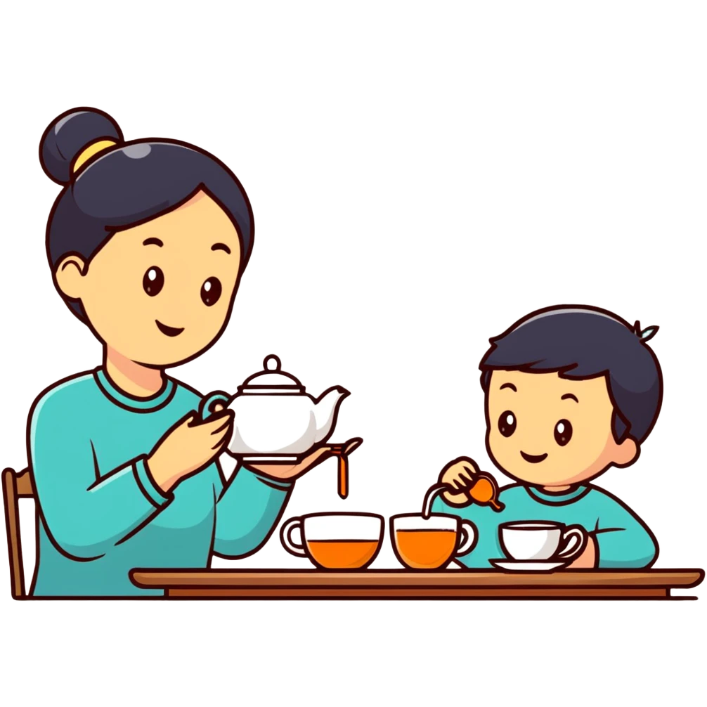 a child serving tea to a parent, symbolizing respect emoji