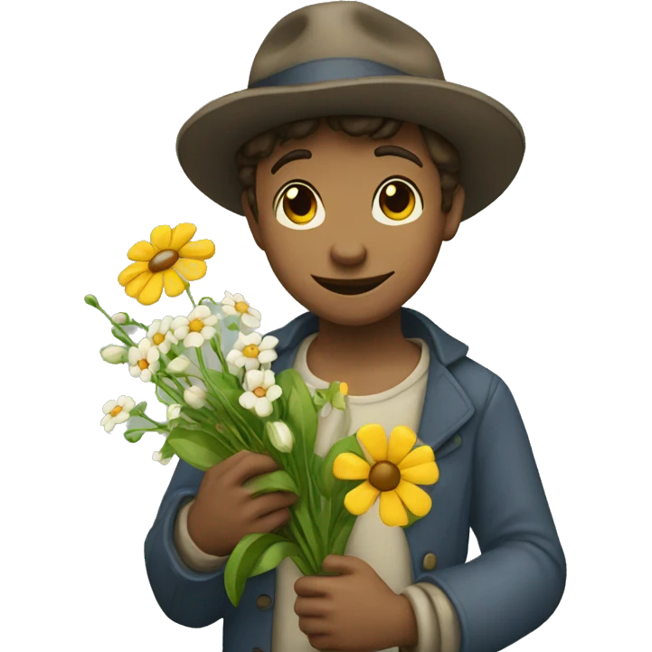 artful dodger boy holds various flowers emoji