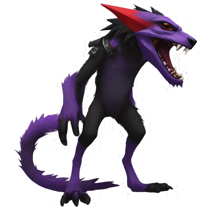 Black and purple and red edgy punk vernid-sergal full body emoji