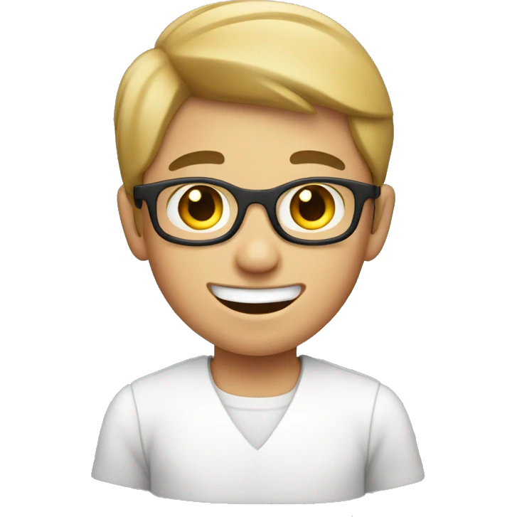 smiling boy in white shirt and unibrow  emoji