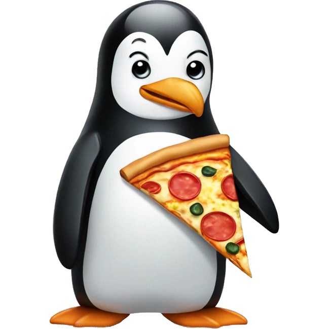 Penguin with pizza emoji