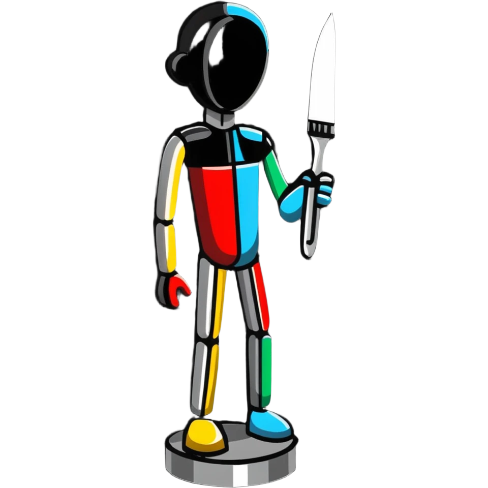 A paintbrush transforming into a 3D metal human silhouette sculpture, symbol of artistic identity, with defined sculptural details emoji