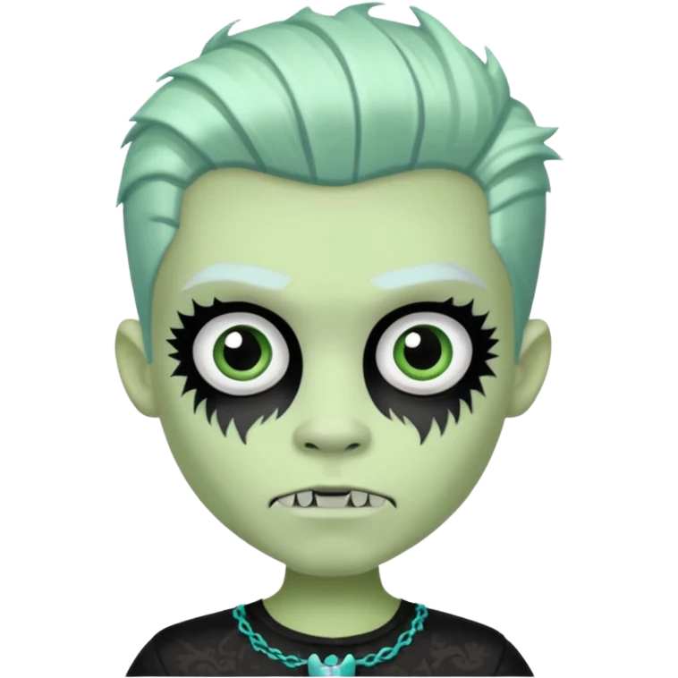Frankie stein monster high doll boy with 5-o-clock shadow , pale white-green skin, face stiches  emoji