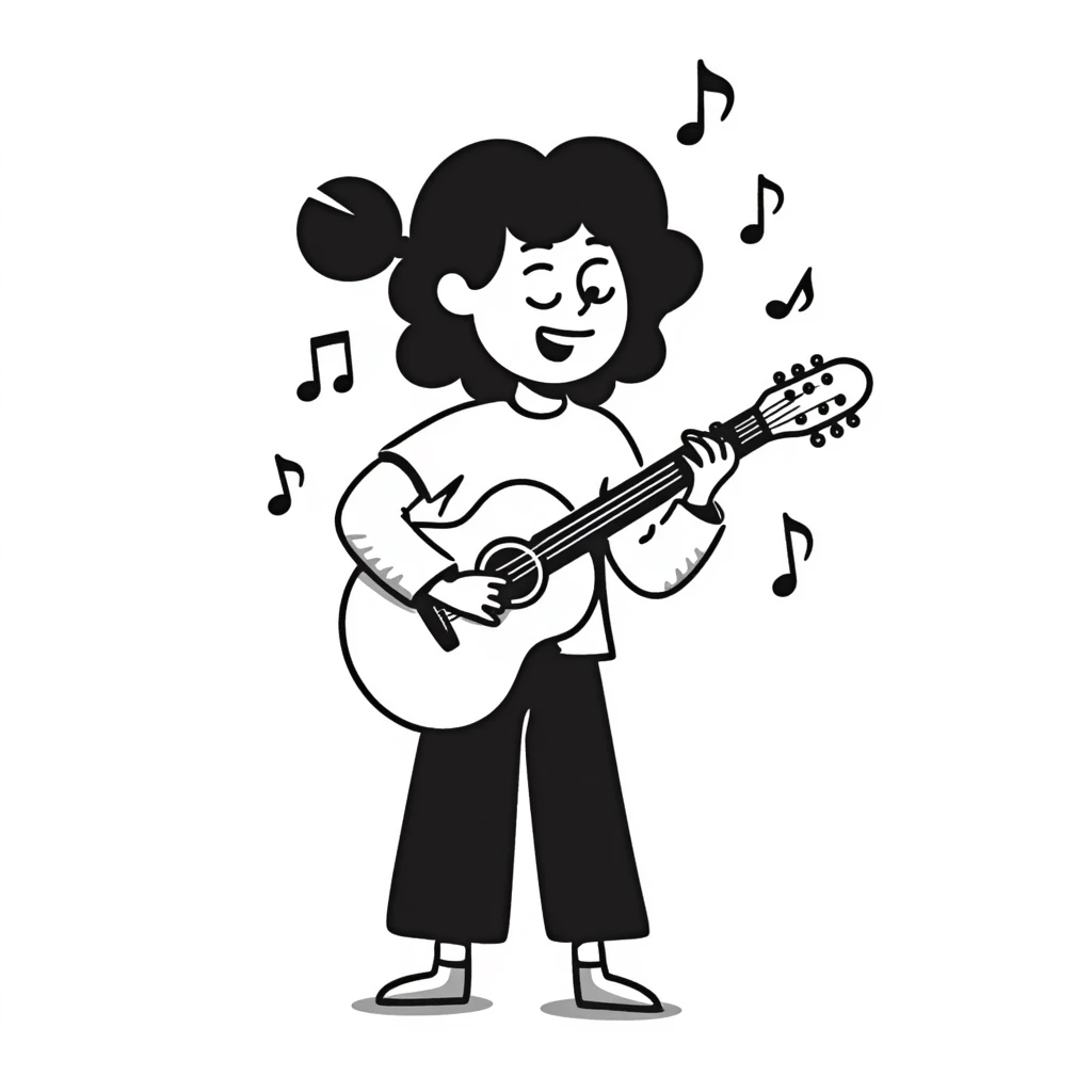 blonde girl playing guitar with music notes around her emoji