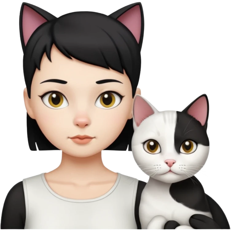  white cat and Lady with black half shaved head buzz cut hair  emoji