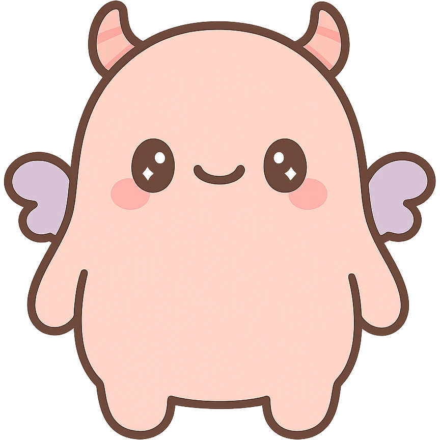 kawaii-style monster with tiny wings and a round body emoji