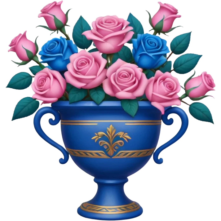 bouquet of blue and pink roses in a grecian urn emoji