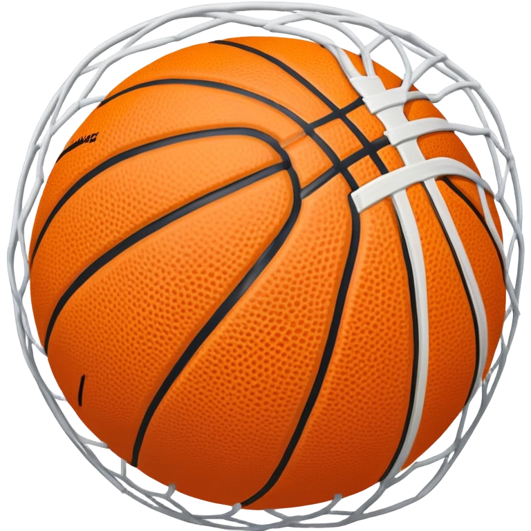 Orange basketball in the middle of a white net, top-down angle emoji