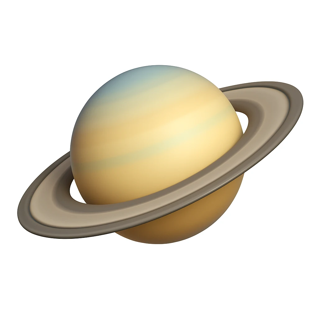 Create a Saturn emoji that looks exactly like the reference image in iOS emoji style. The emoji should be 3D with shiny, smooth gradients and soft shadows. It should depict the classic Saturn with rings, no cow, just the planet. emoji