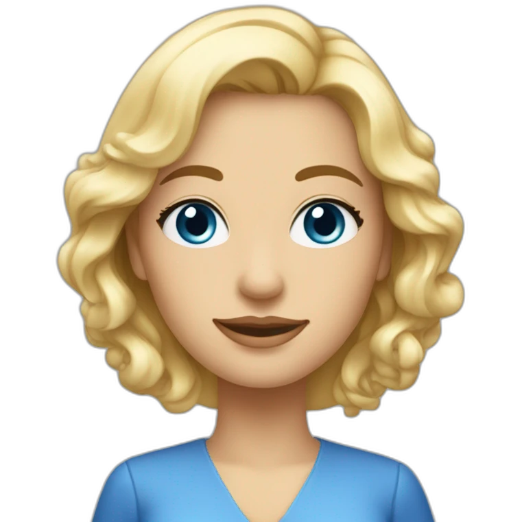 une femme blonde aux yeux bleus avec une robe emoji