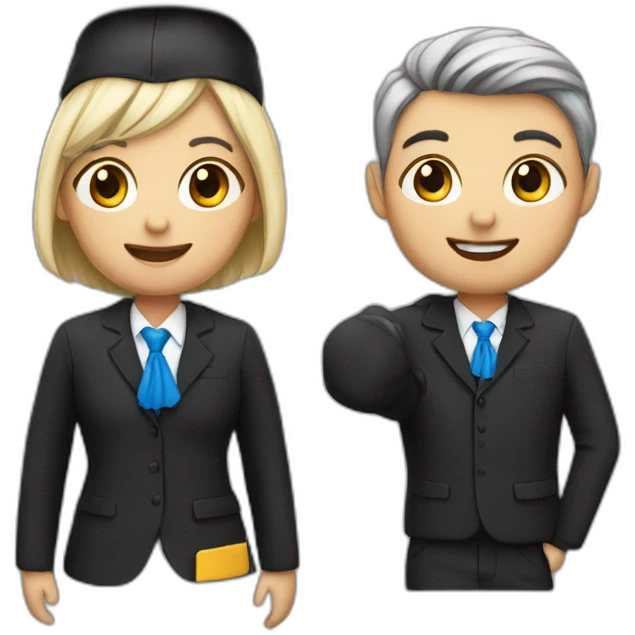Students and teacher in black blue school costume emoji
