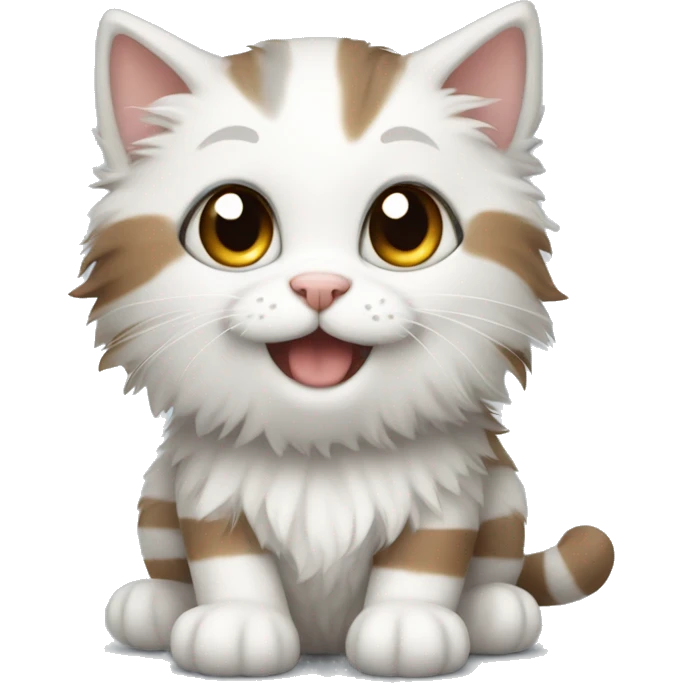 cute fluffy kitten white with patches of grey and brown stripes emoji