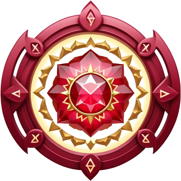 ruby pendant radiating luminous aura, celestial being forming inside, surrounded by floating runes emoji