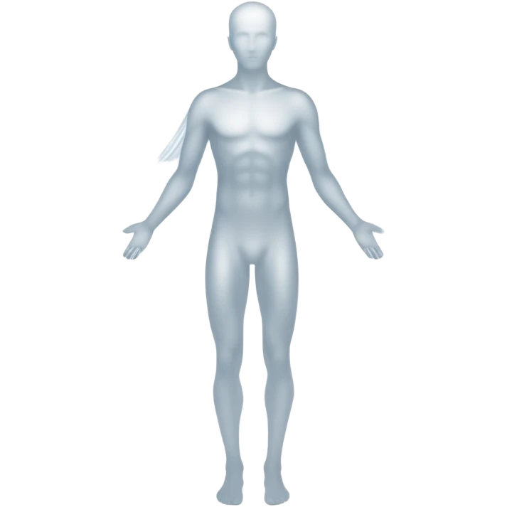 Male silhouette composed of subtle monochrome ethereal flowing energy, abstract aura forming the shape of a man, no facial features, minimal emoji