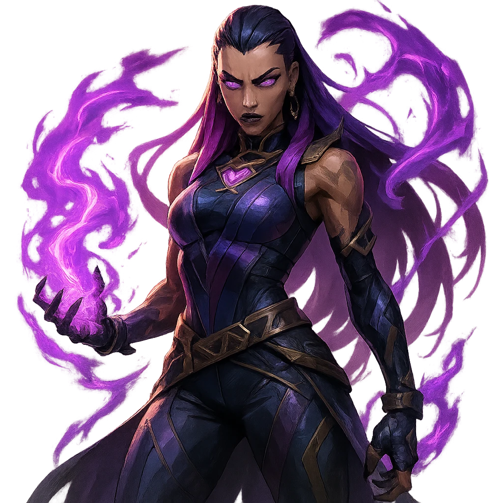 Reyna from Valorant, fierce stance, purple energy, detailed, iconic look, game character, dynamic lighting emoji
