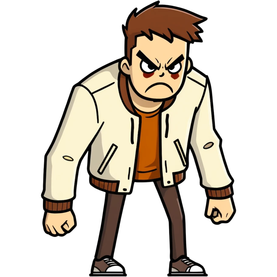 man with brown stain on white jacket angry  emoji