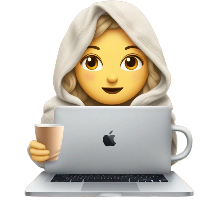 White Girl drinking tea with blanket on a macbook emoji
